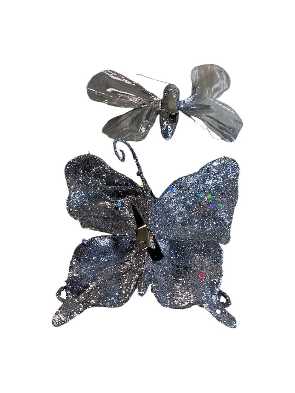 butterflies ornaments silver with clips